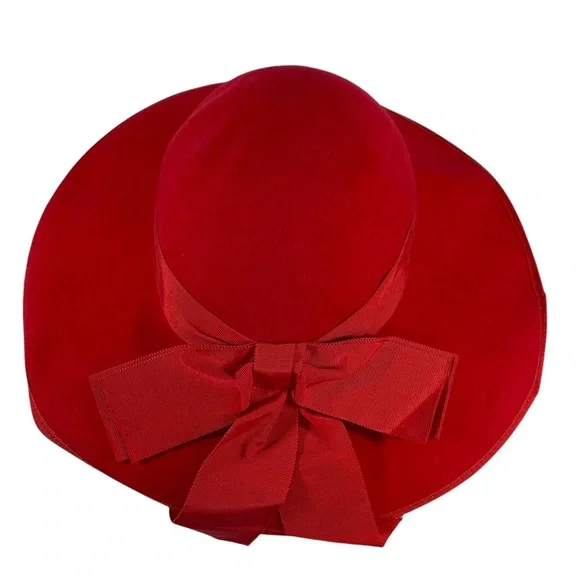 Vintage Womans Fashion Red Wool Felt Hat Bow/Ribbon Union Made in the USA Betmar Vintage Womans Fashion Red Wool Felt Hat Bow/Ribbon Union  main image 2